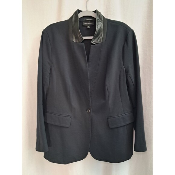 Lane Bryant - Bryant Blazer Black Faux Leather Collar Single Breasted Size 18 - Picture 1 of 12